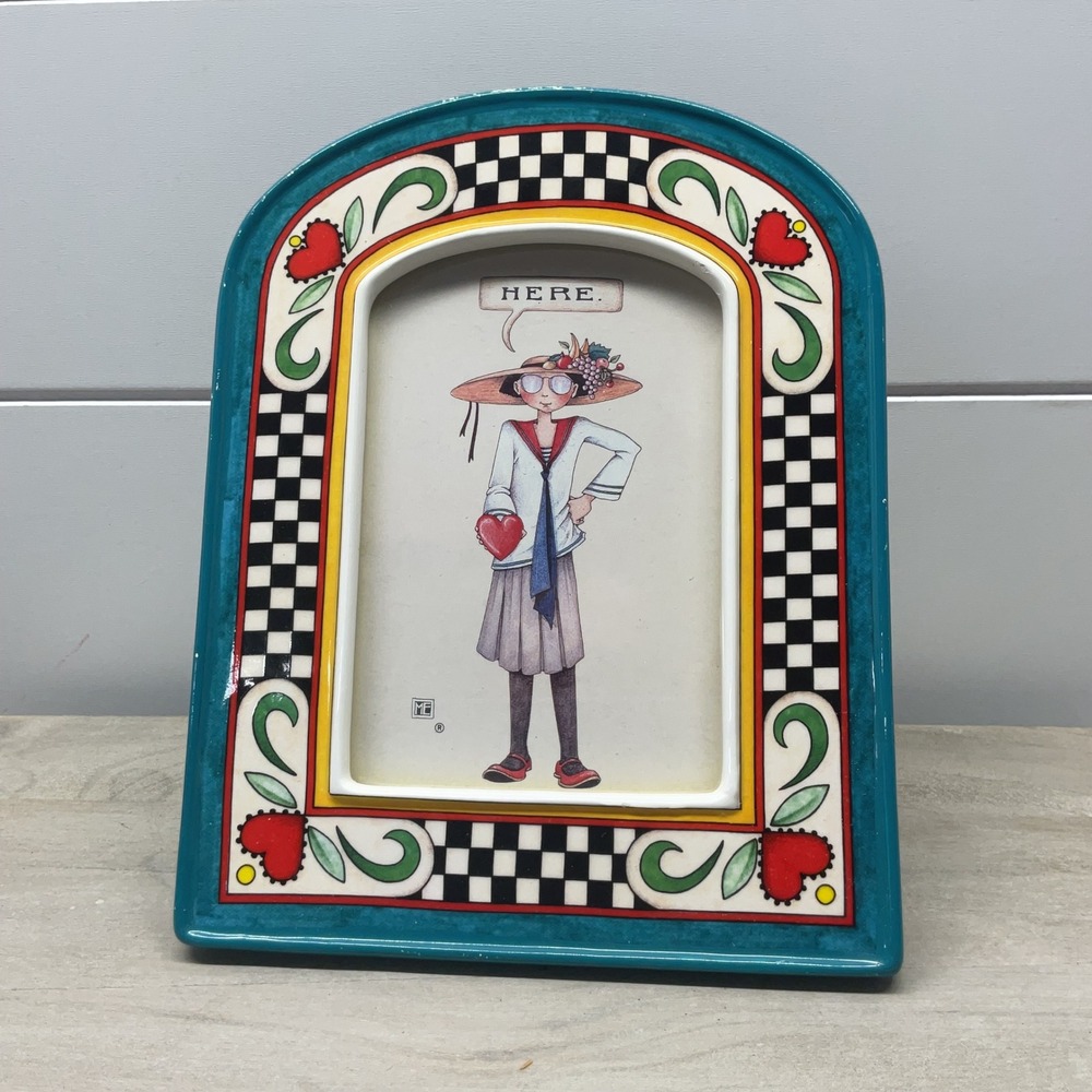 Vintage 1994 Mary Engelbreit Charpente Ceramic Arched Picture Frame Here Heart